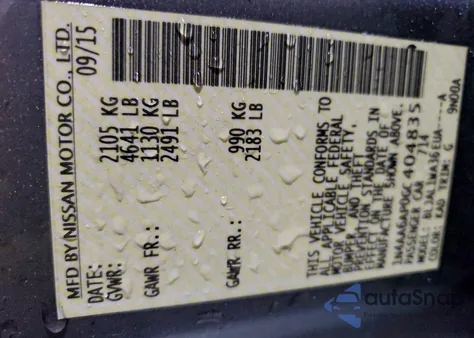 2016 Nissan Maxima 3.5S из США, поврежденный, VIN 1N4AA6AP0GC404835